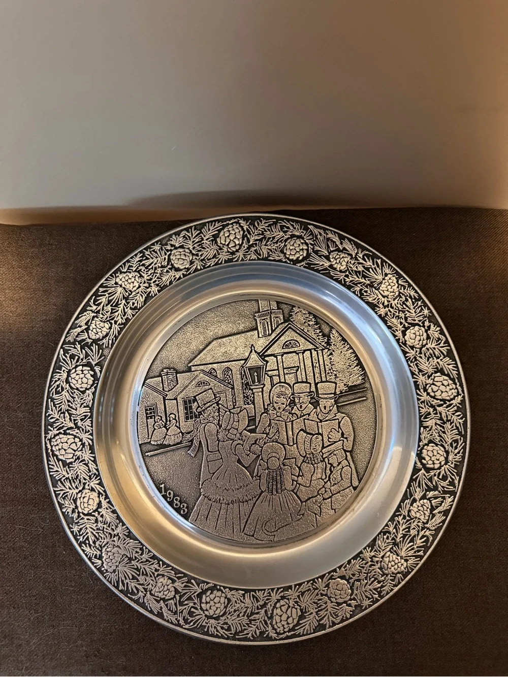 Decorative Pewter Holiday Scene Charger Plate - Silver